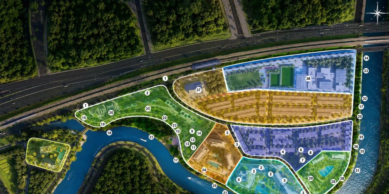 Mặt bằng tổng thể minh họa phân khu Palm River trong khu đô thị Palm City