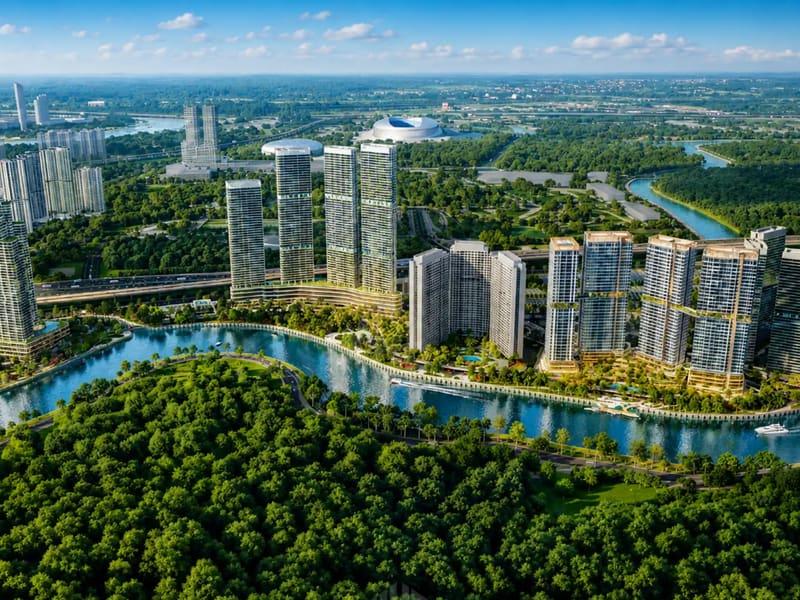 Toàn cảnh khu đô thị Palm City bên sông Giồng Ông Tố